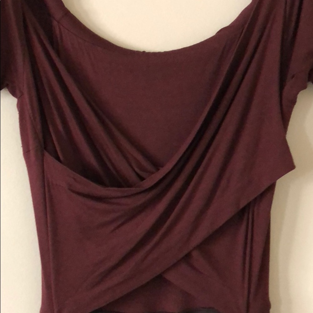 Burgundy off the shoulder dress with open back - Picture 3 of 3
